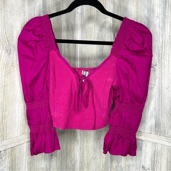 Urban Outfitters Roxy Crop Puff Sleeve Blose - Picture 2 of 5